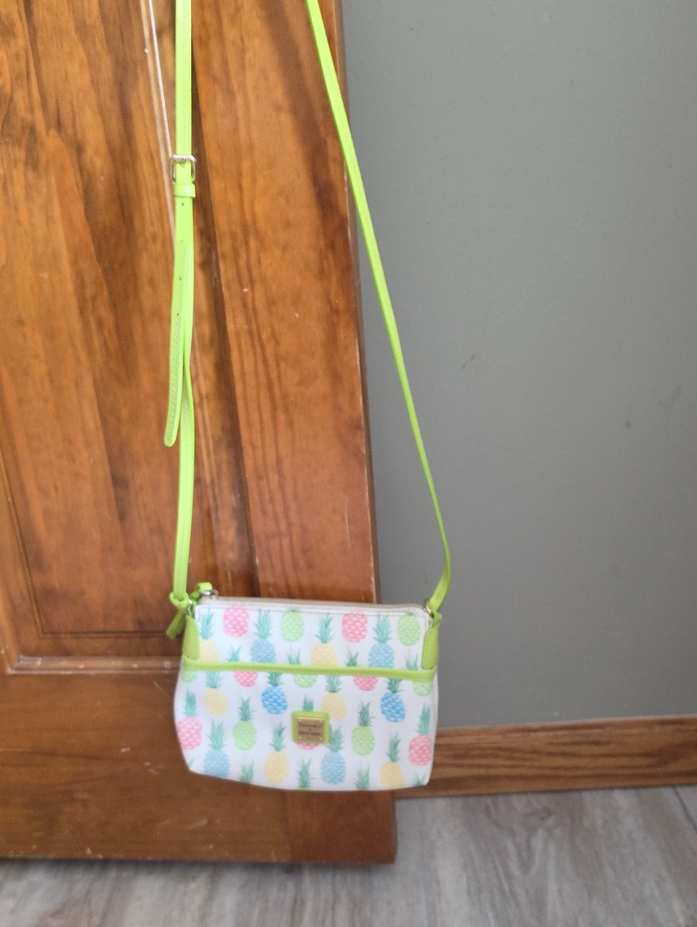 Dooney & Bourke White Pineapple Print Crossbody with Lime Strap